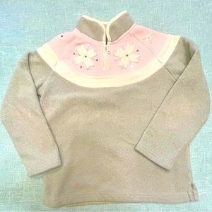 Girls Lands End Fleece Pullover Pink Gray Snowflake Size 6x